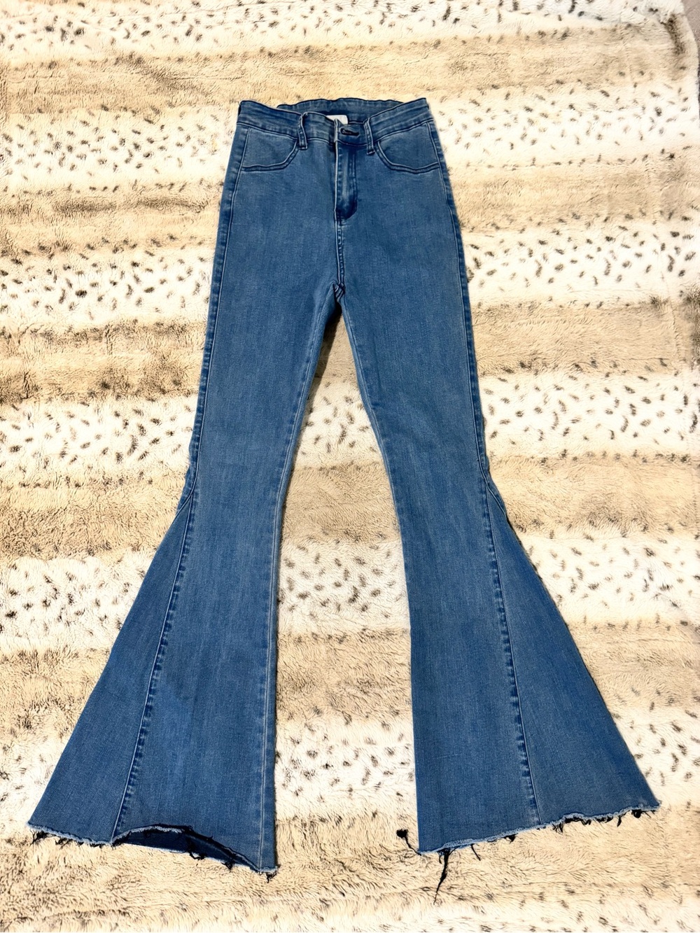 Three Bird Nest Blue Flare Jeans with Raw Hem